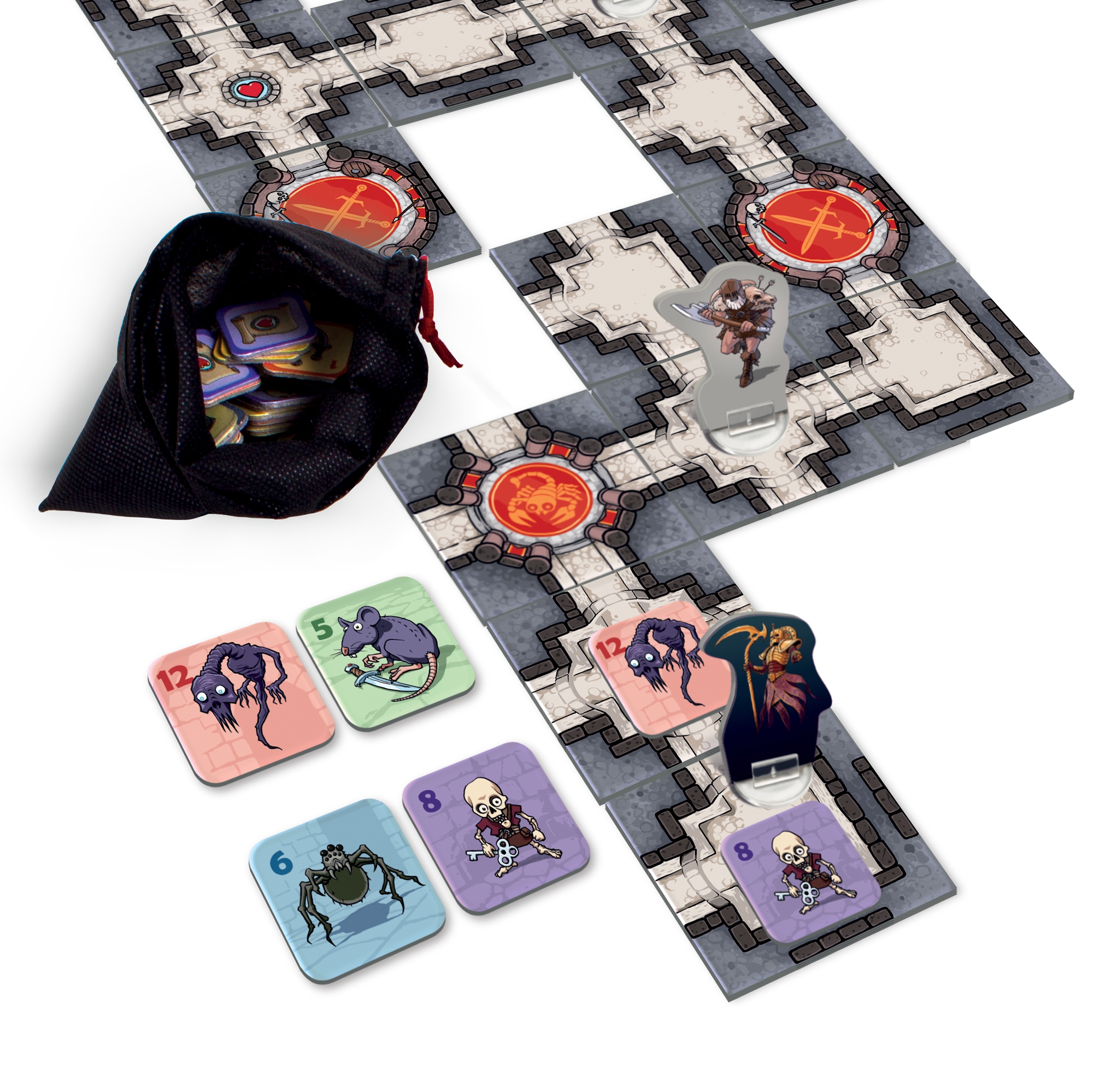 Close-up of the Battle Mage hero card and special item tokens.