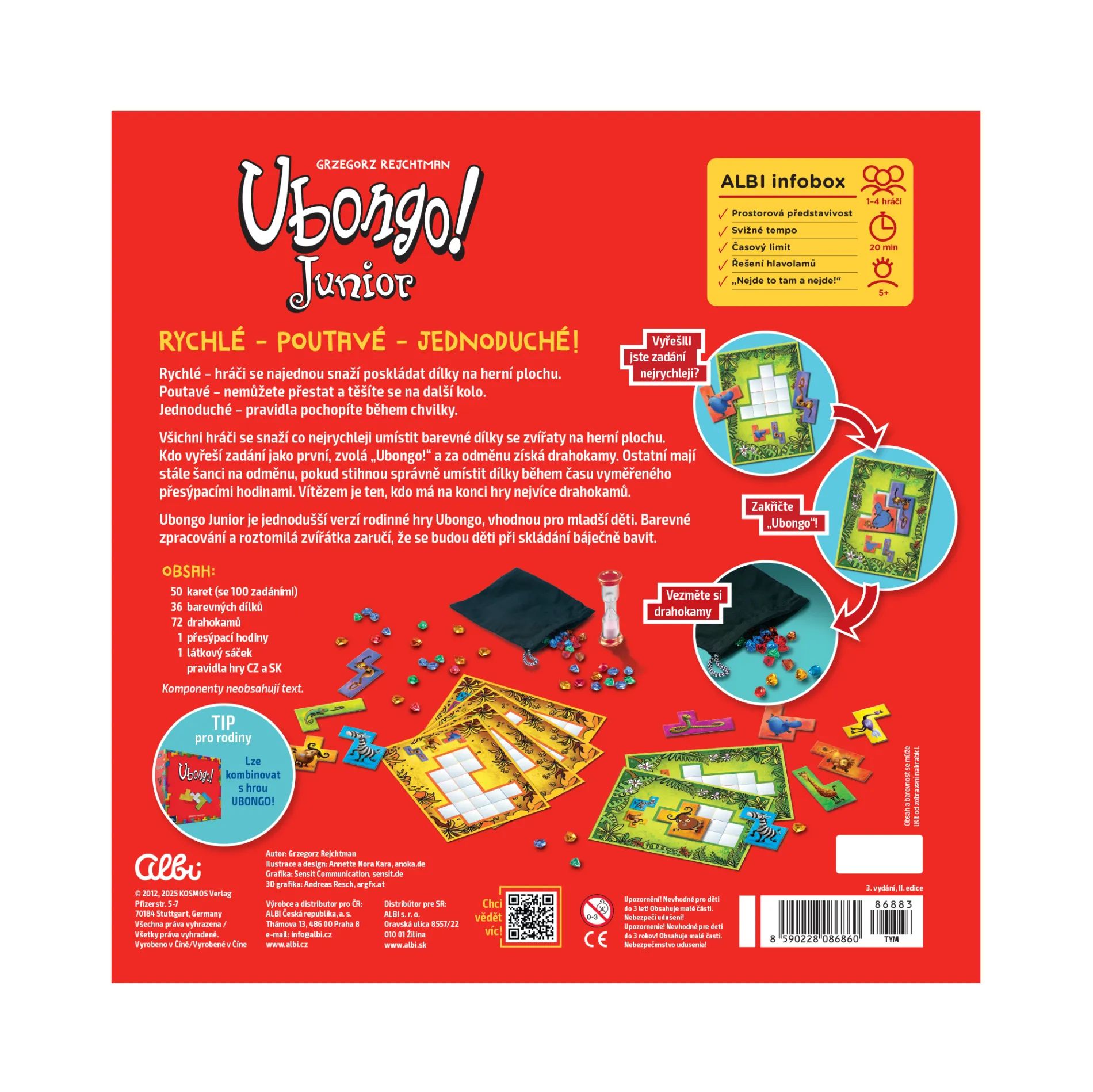 Children eagerly gathering colorful plastic gems from a bag after successfully solving an animal puzzle card.