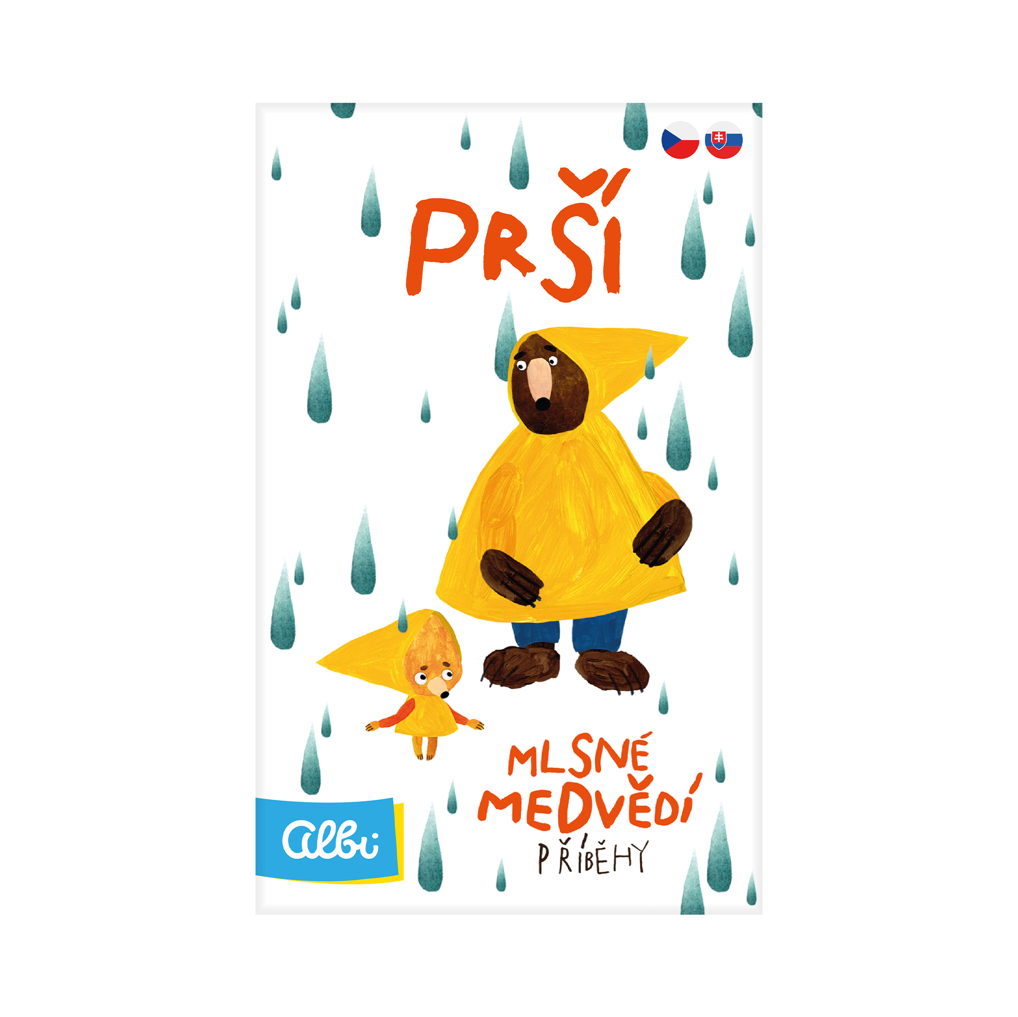Colorful playing cards with illustrations of the bears Nedvěd and Miška and various forest elements.