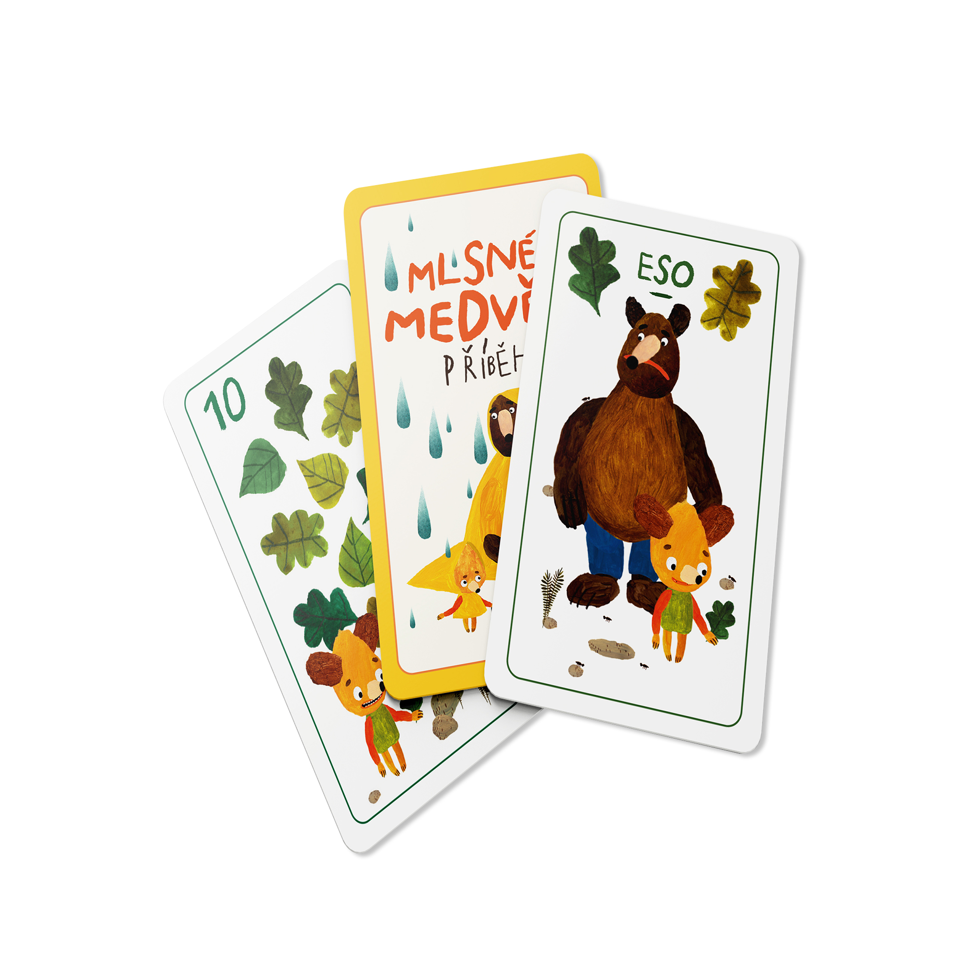 A close-up of a child's hands holding a handful of colorful, cheerful bear cards.