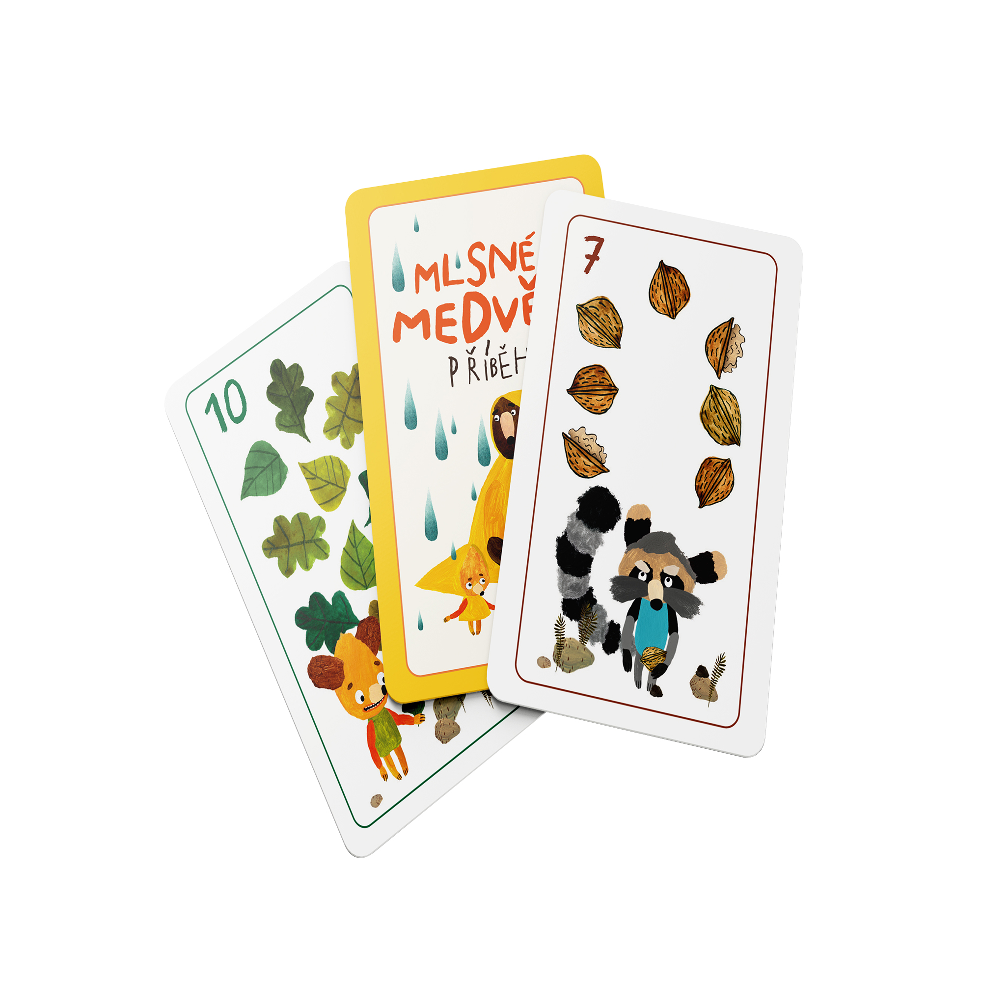 A happy family playing a card game outside on a picnic table during a camping trip.