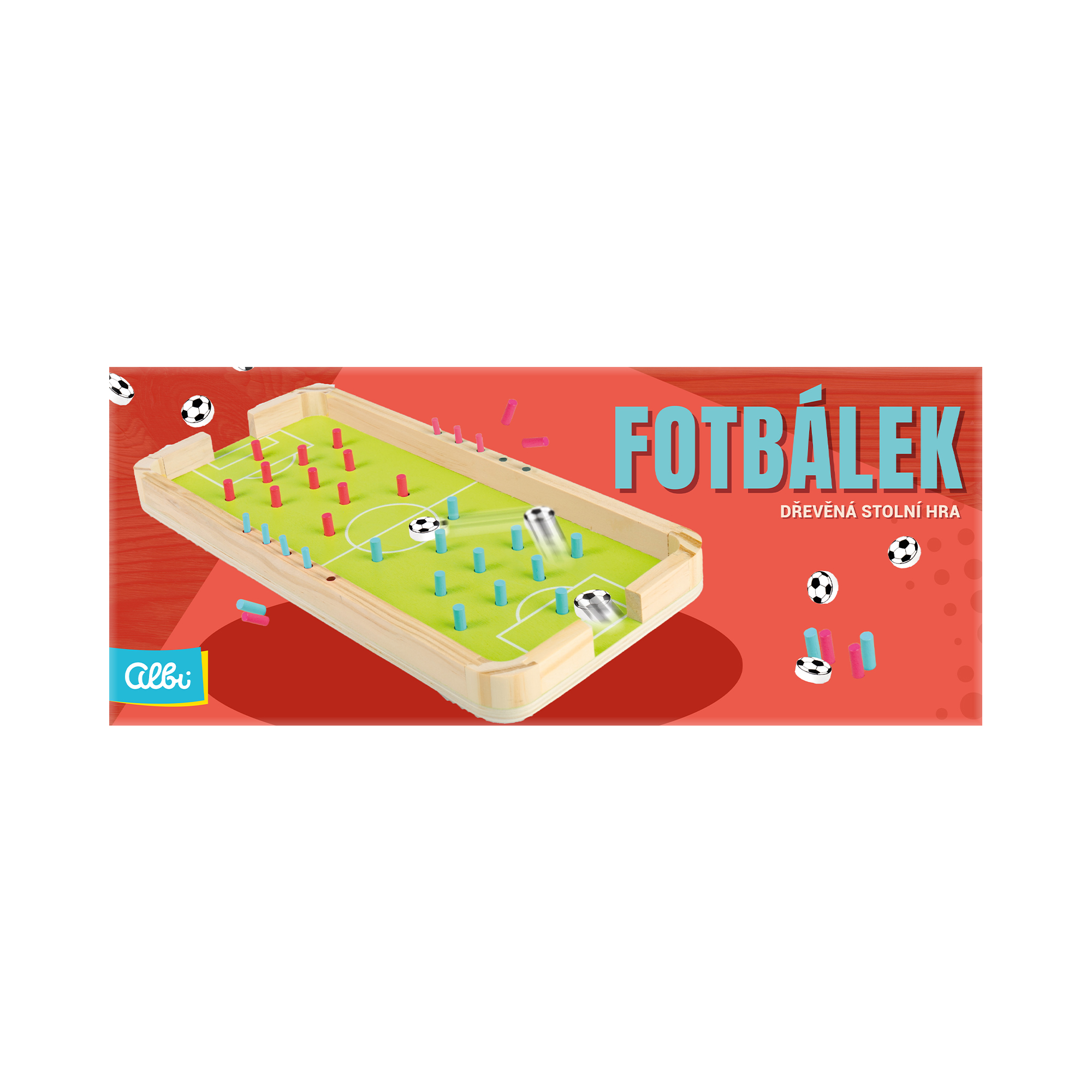 Detailní pohled na dřevěnou hrací plochu fotbálku.
