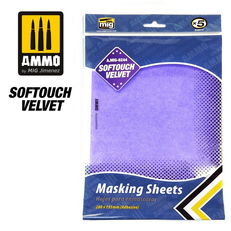 AMMO Velvet Softouch Masking Sheets (x5 sheets, 280mm × 195mm, adhesive)