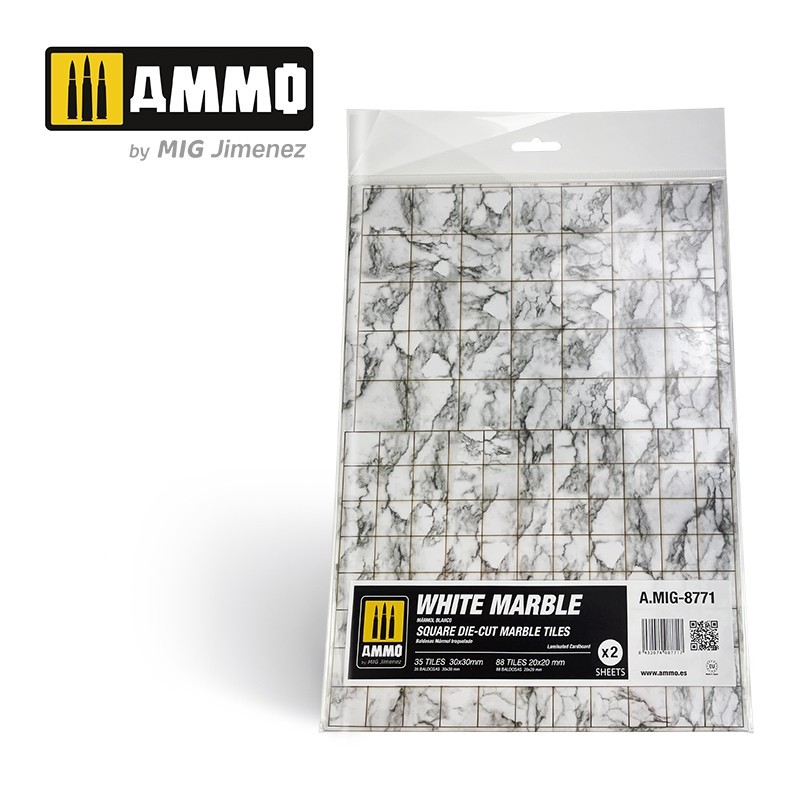 White Marble. Square Die-cut Marble Tiles - 2 pcs.