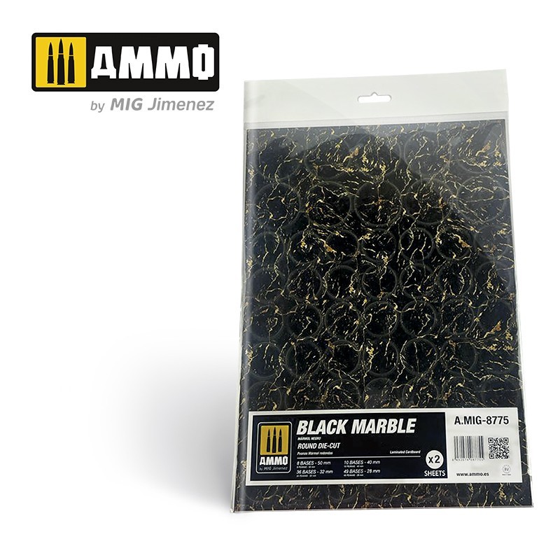 Black Marble. Round Die-cut for Bases for Wargames - 2 pcs.