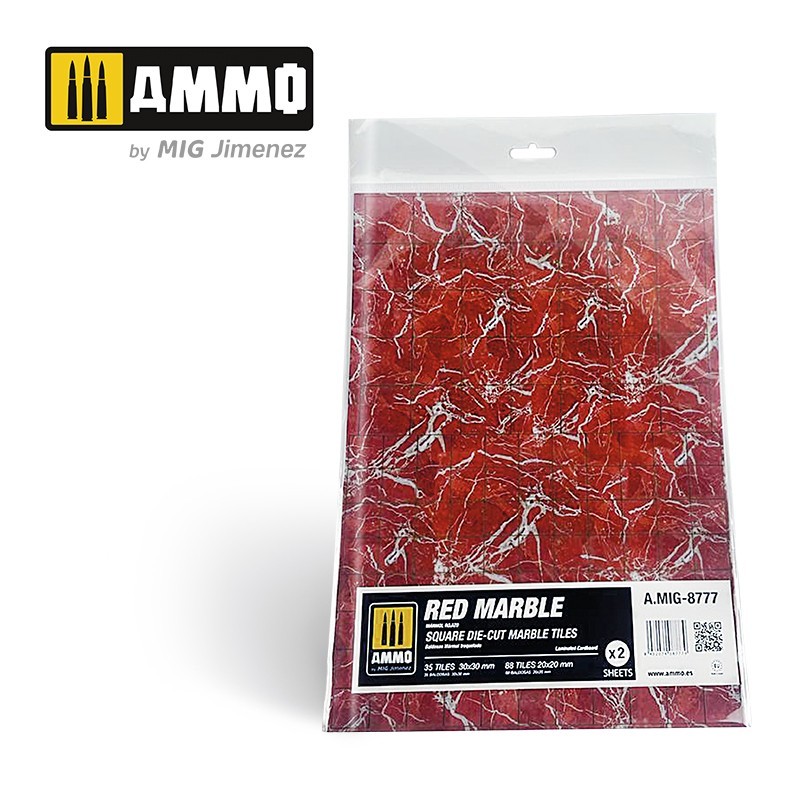 Red Marble. Square Die-cut Marble Tiles - 2 pcs.