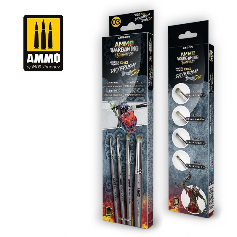 AMMO WARGAMING UNIVERSE – Miniature Premium DIO Drybrush Brush Set