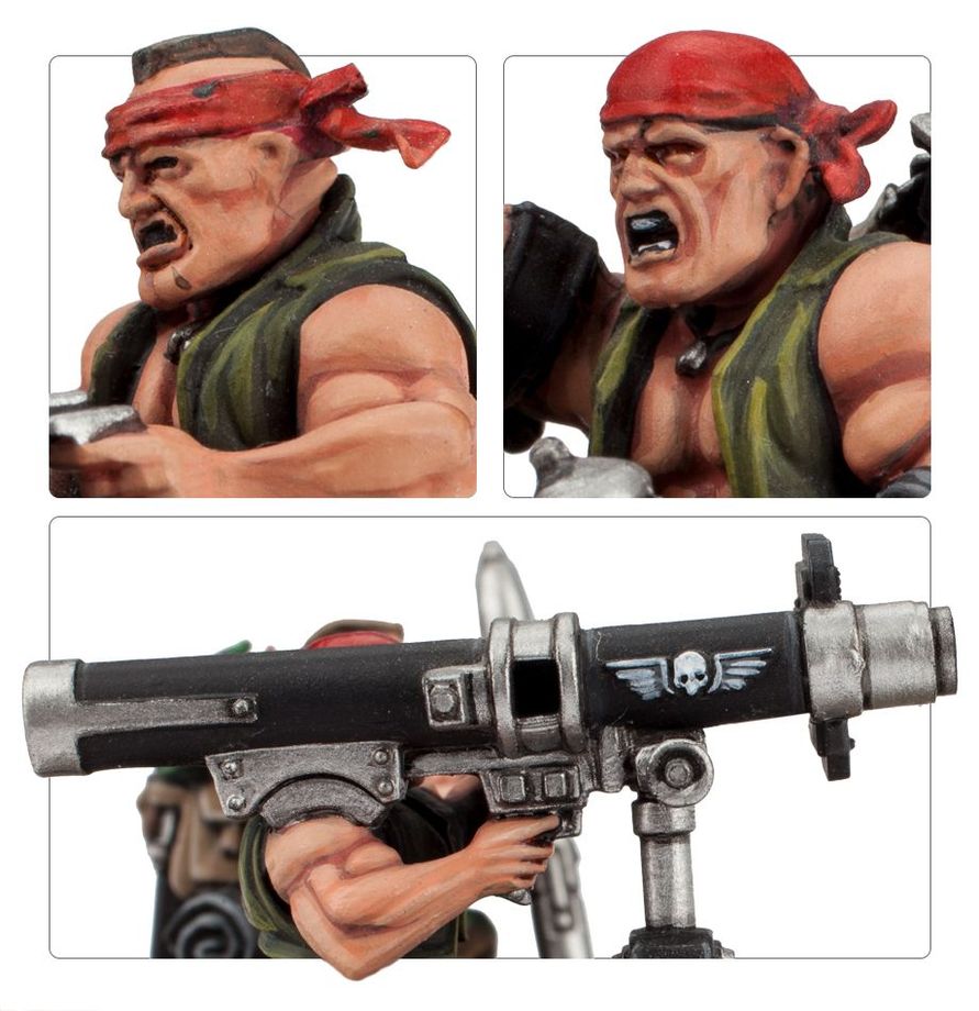 Three Catachan Heavy Weapon Squad teams for an Astra Militarum army