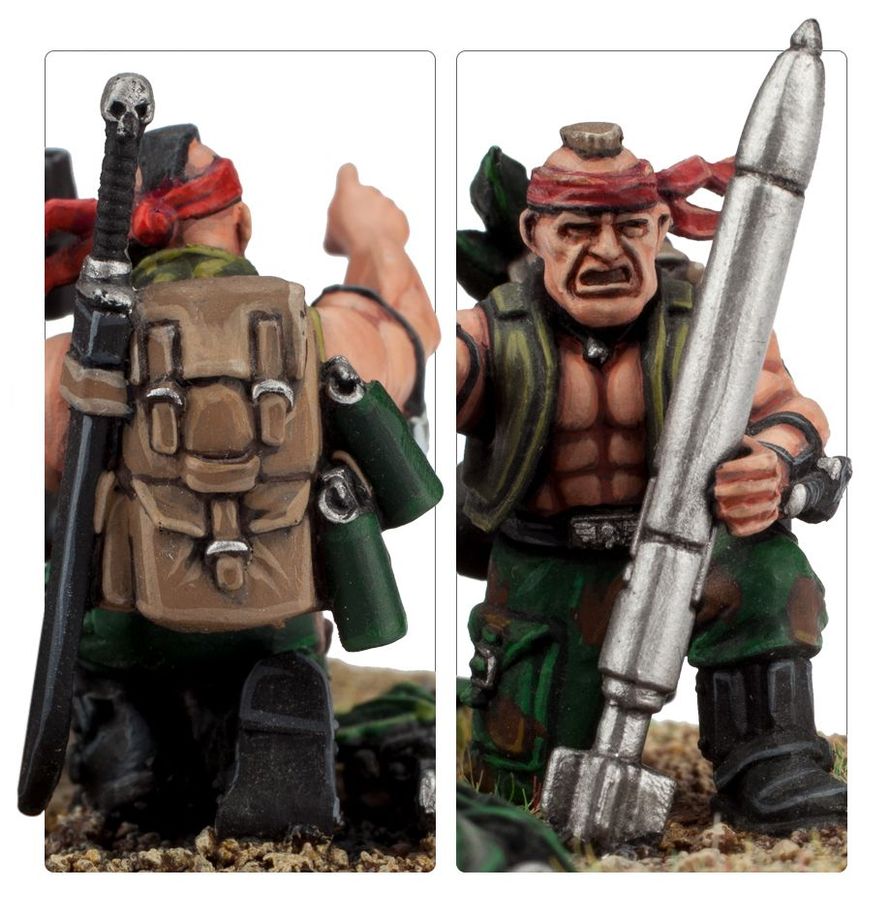Close-up of a heavy weapon crew in classic Catachan style