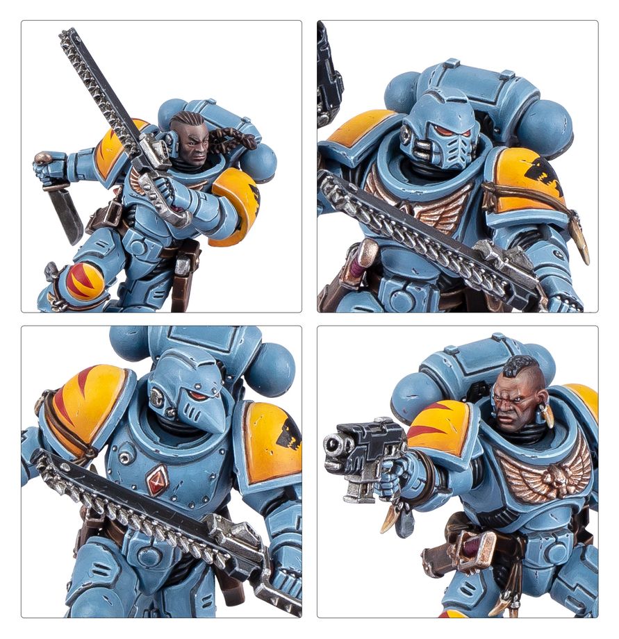 Detail of Space Wolves miniatures with Norse-inspired aesthetic