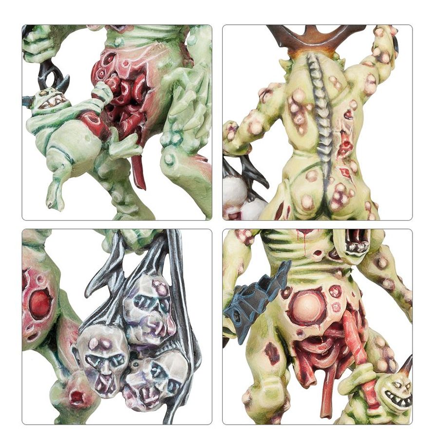 Detail modelu Plaguebearer s mečem, rohy a zkaženou kůží