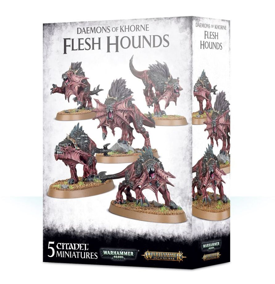 Démoničtí Flesh Hounds připravení k útoku v armádě Blades of Khorne