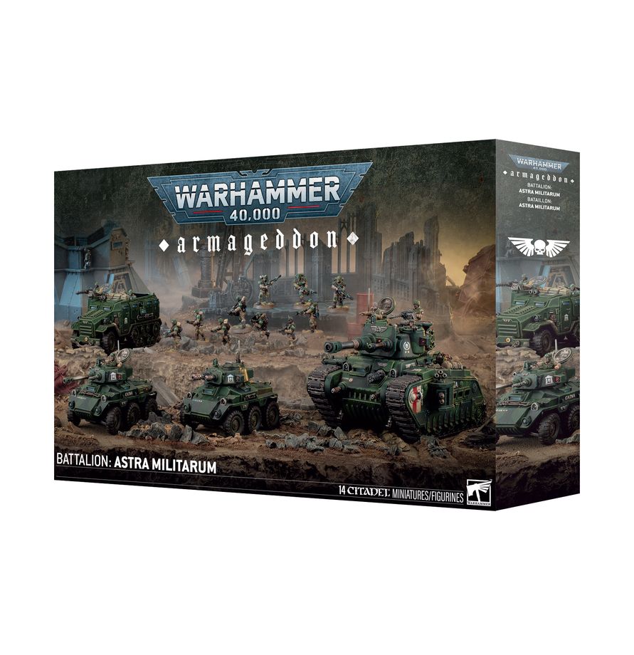 Astra Militarum armoured column advancing with infantry