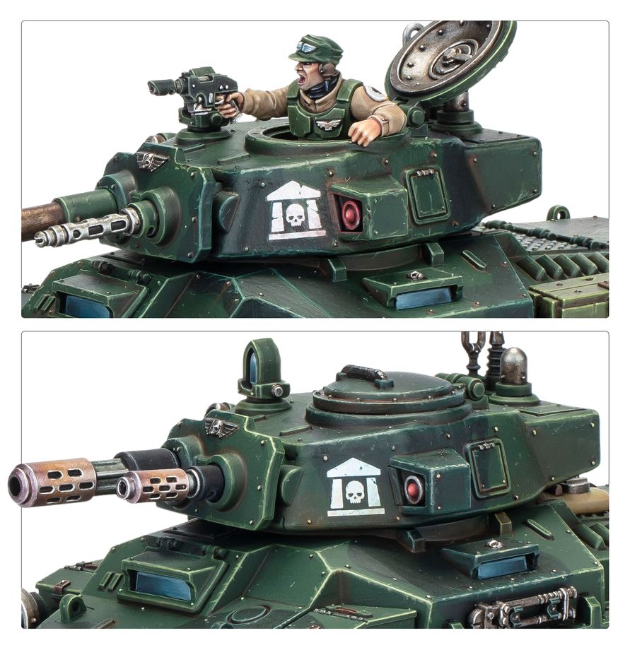Astra Militarum infantry supported by armoured vehicles