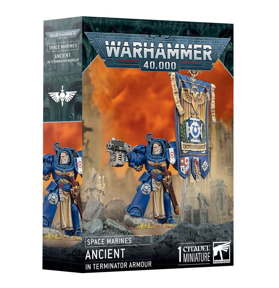 Detail of the Primaris Ancient banner and wargear