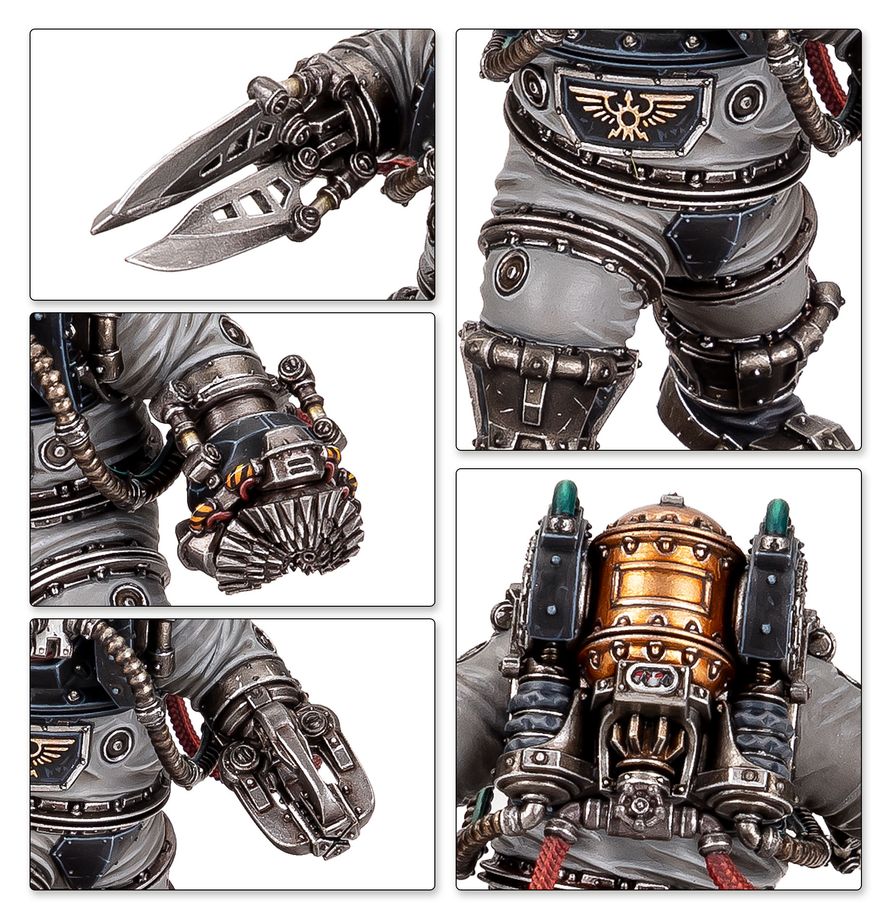 Detail of Charonite Ogryns with metal armour and cybernetic parts