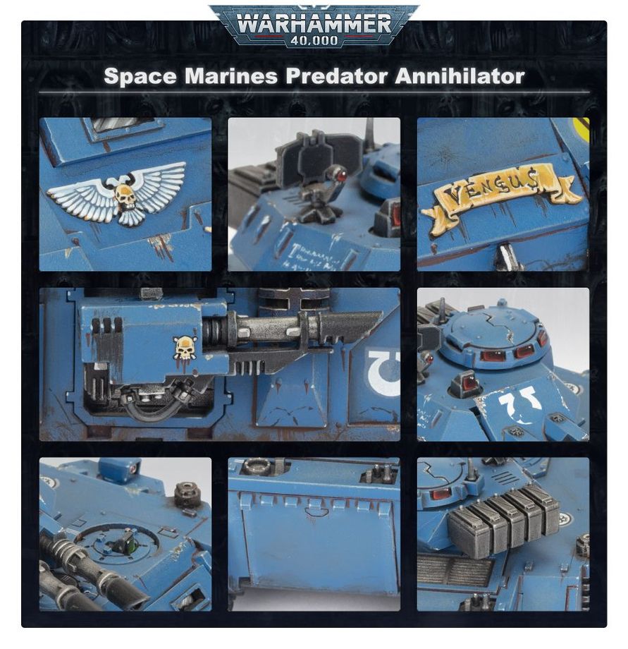 Detail of Space Marines Predator armour and weapons