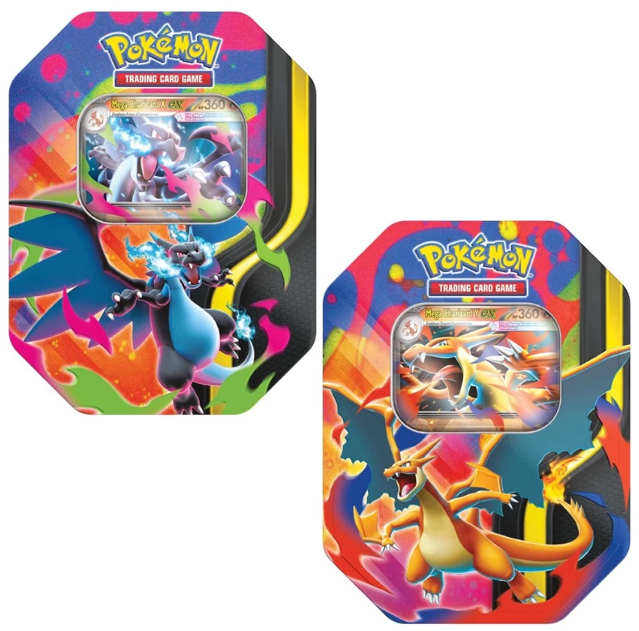 Close-up of the Mega Charizard illustration on the tin lid