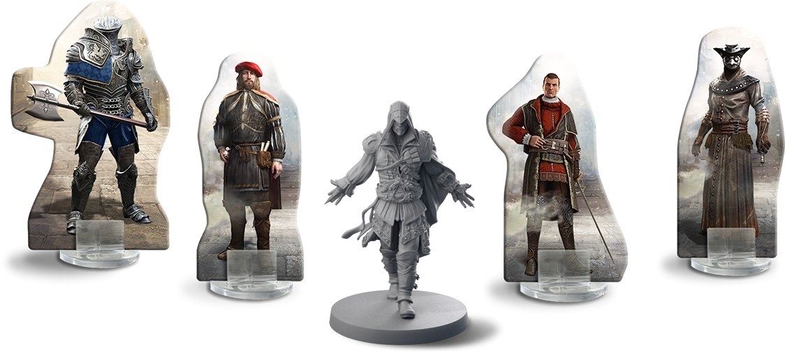 Detailed miniatures on the board game tiles