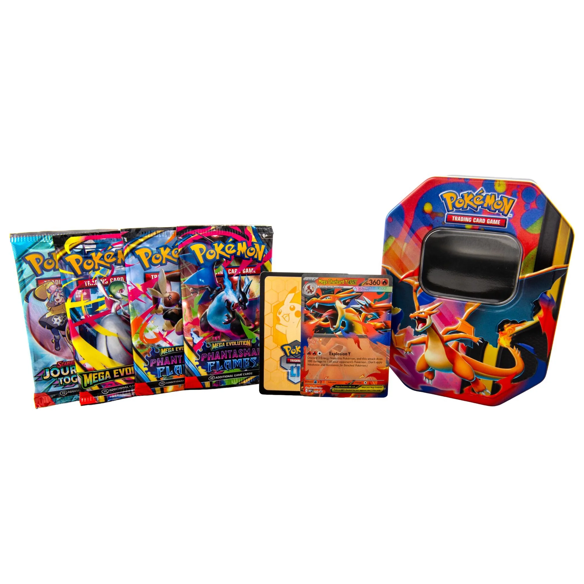 Pokémon TCG Mega Charizard Tin přední strana plechovky