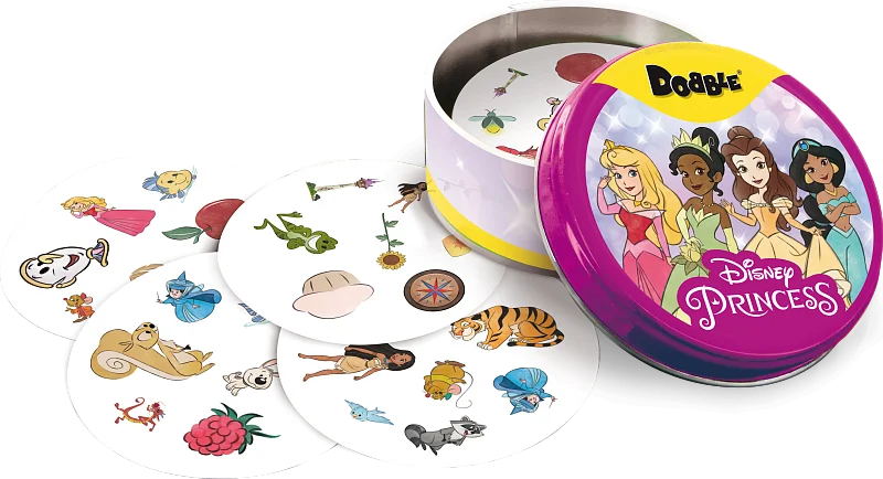 A group of people playing Dobble Disney Princess around a table