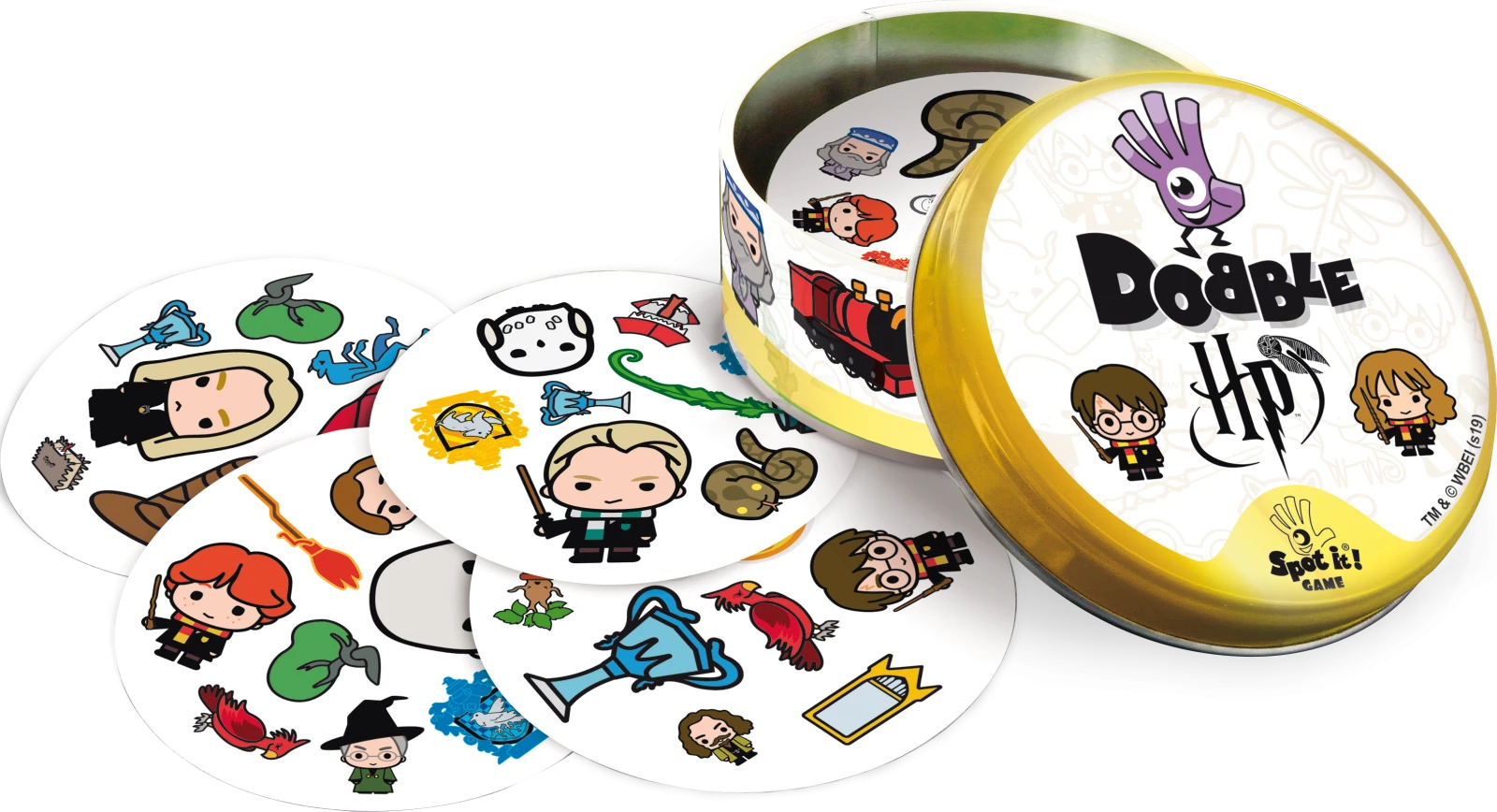 A group of people playing Dobble Harry Potter around a table