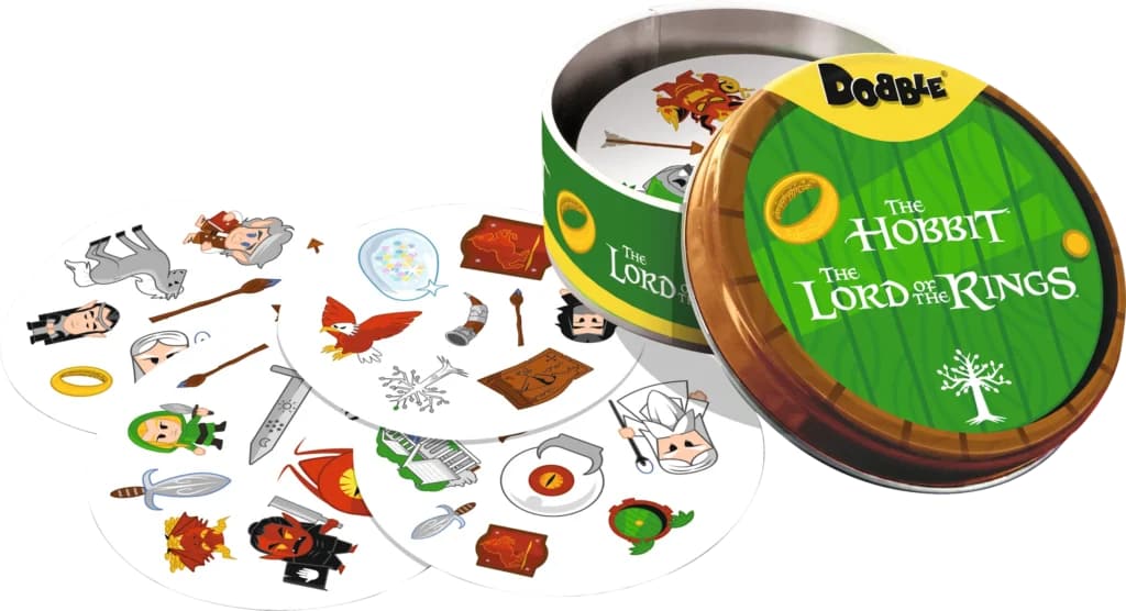 Close-up of cards with Lord of the Rings motifs