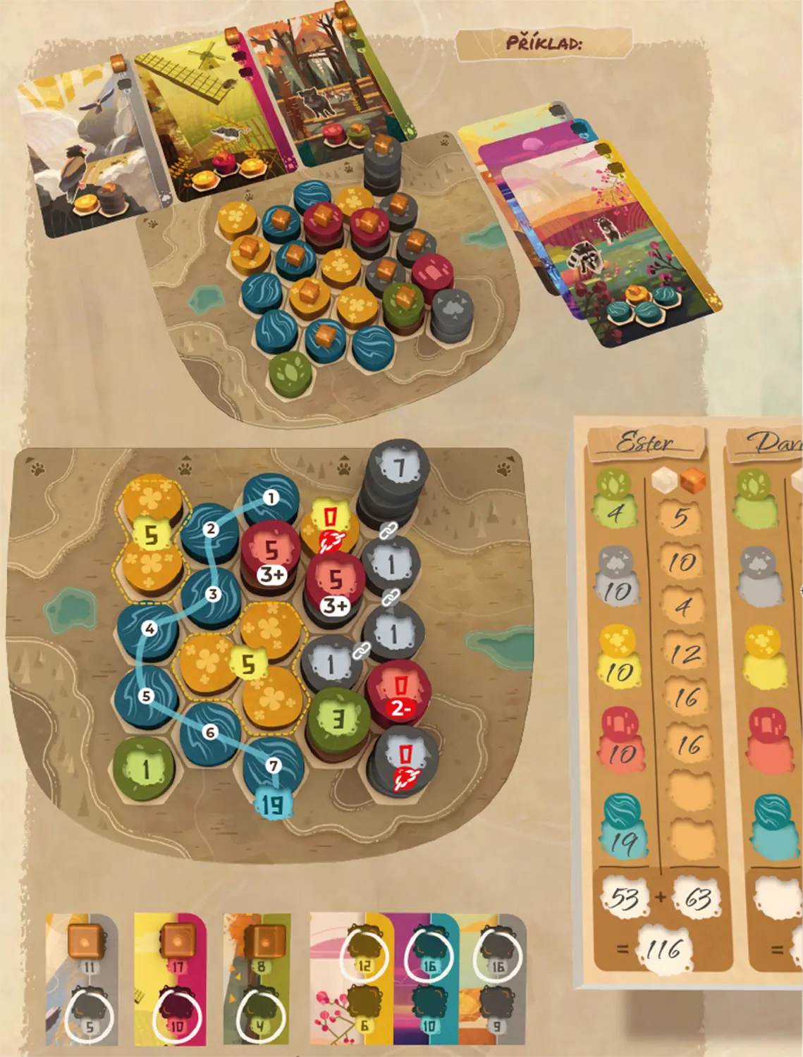 A completed landscape layout showing varied terrains and animal placements.