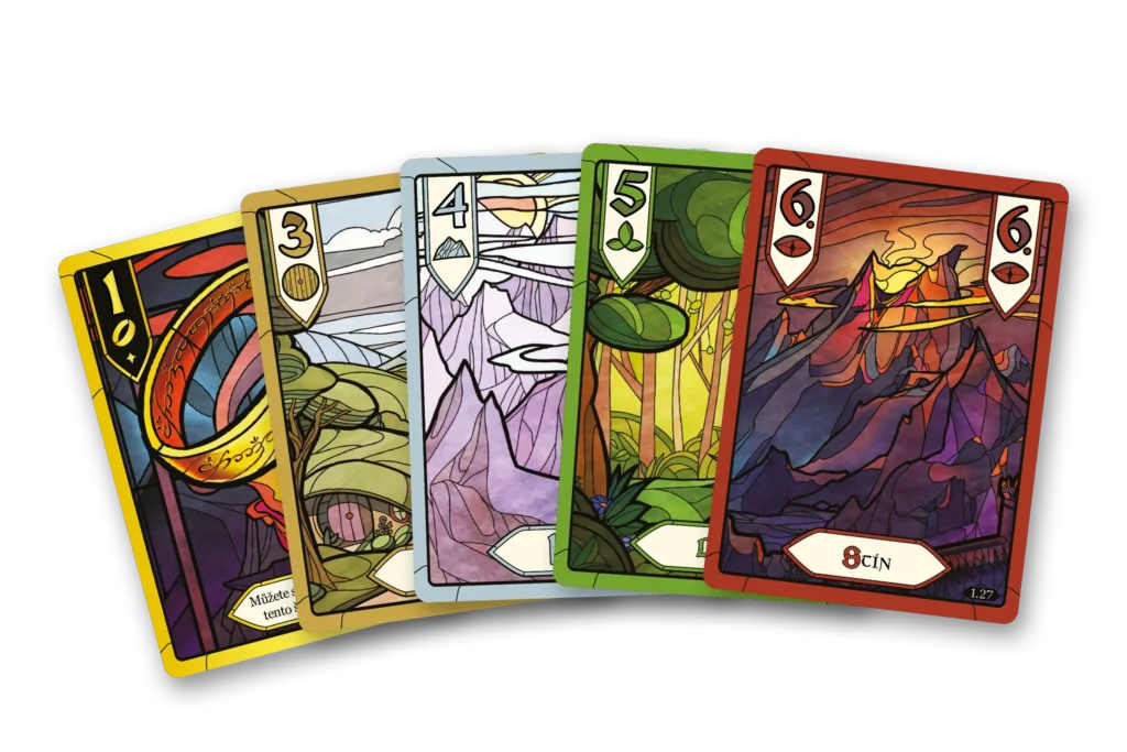 Close-up of character cards from The Fellowship of the Ring.