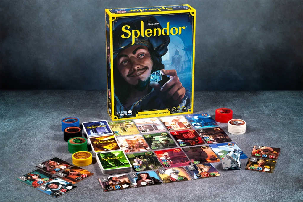 Players at a table during a game of Splendor.