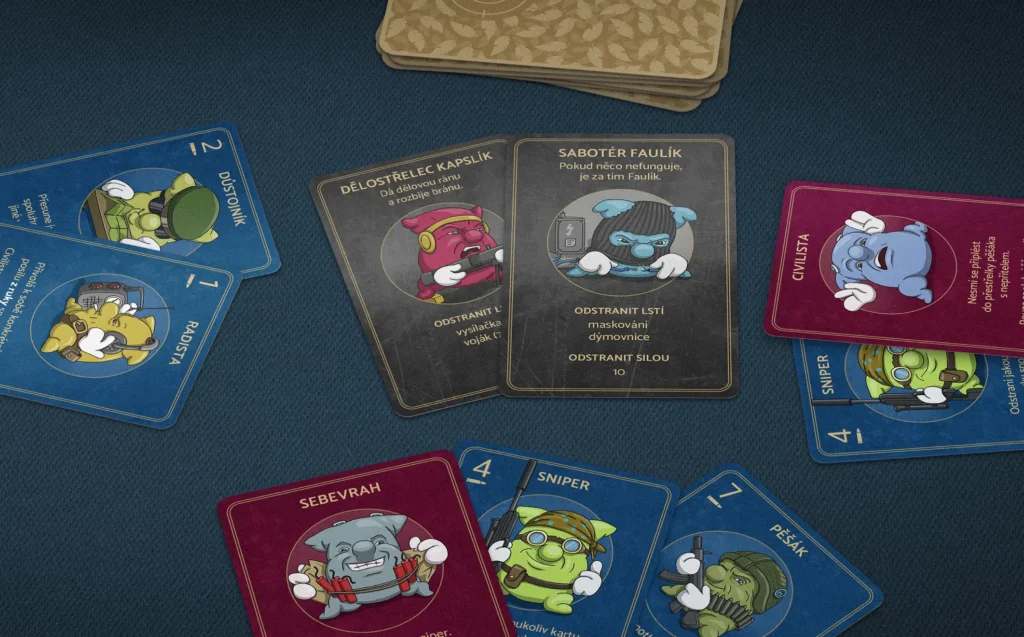 Players at the table intently reviewing unit cards.