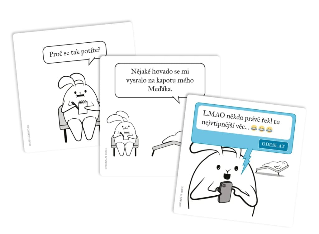 Players laughing at cards with funny diagnoses.