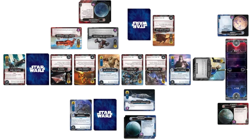 Close-up of character cards from the Clone Wars series.
