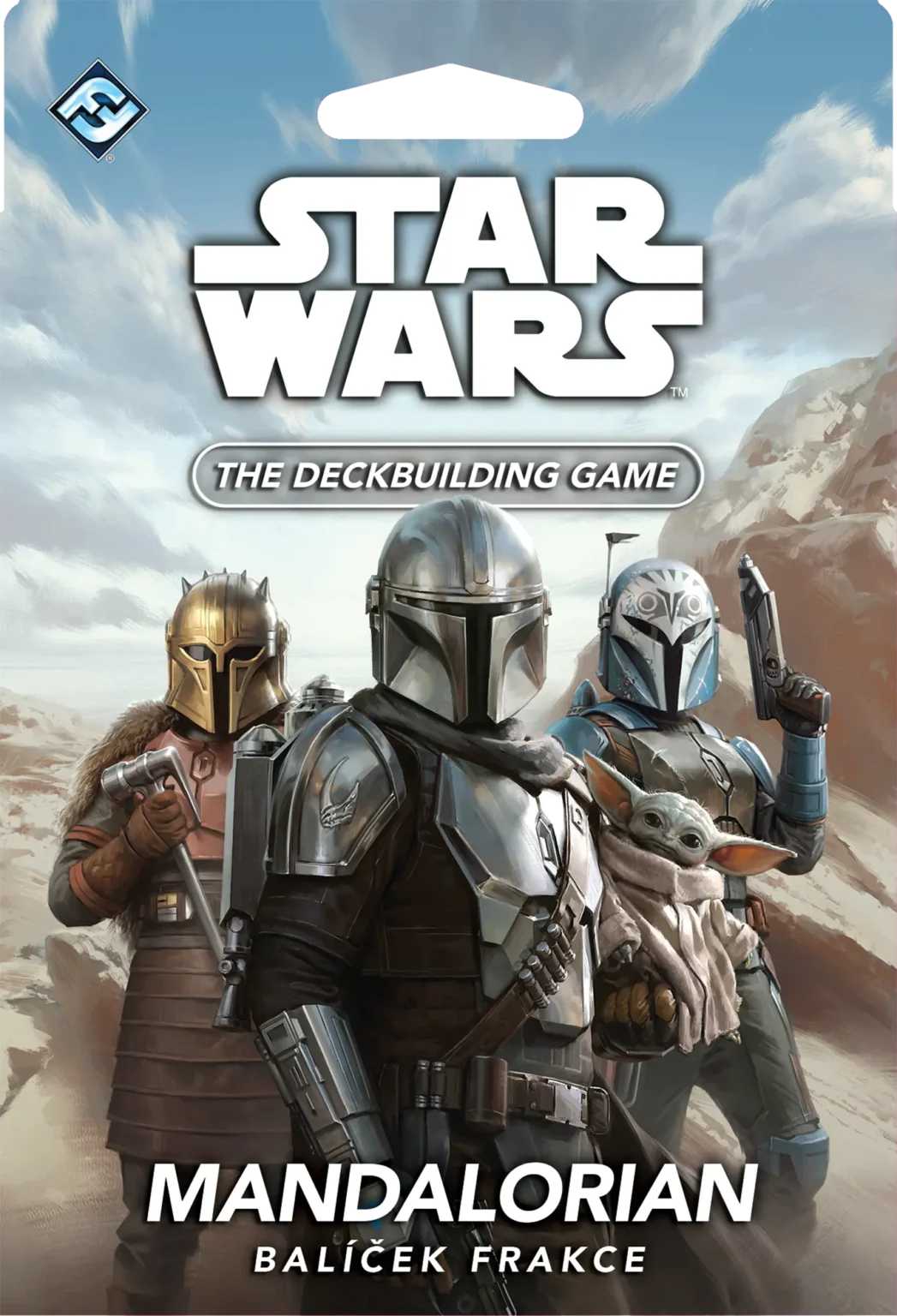 Close-up of cards featuring Mandalorian themes.