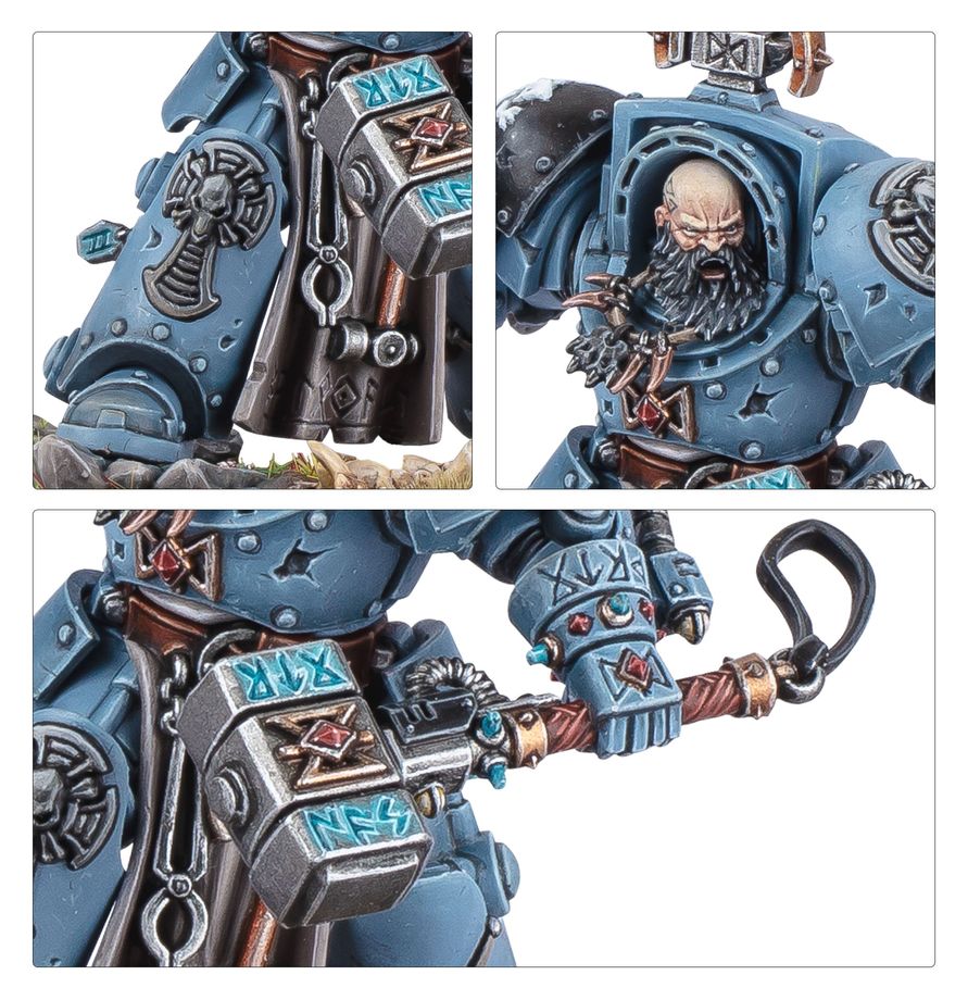 Arjac Rockfist stojící po boku Wolf Guard Terminators