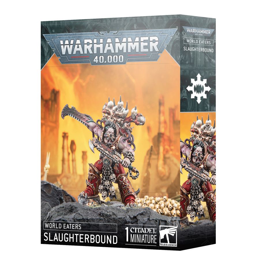 Close-up of the Slaughterbound’s daemonic mutations and Khornate armour