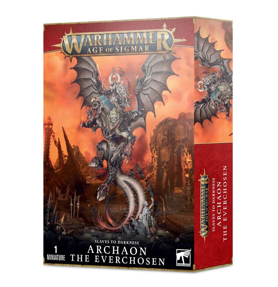 Zadní pohled na masivní křídla modelu Archaon Everchosen