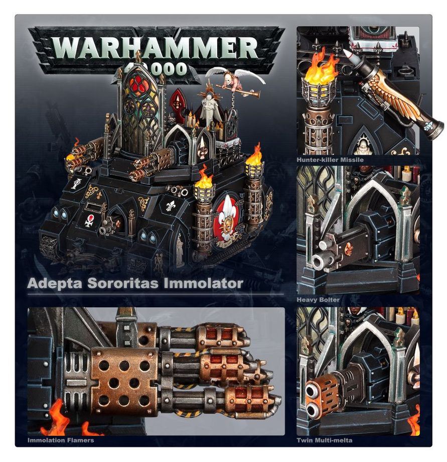 Close-up of the Immolator’s Gothic stained glass and Adepta Sororitas crew