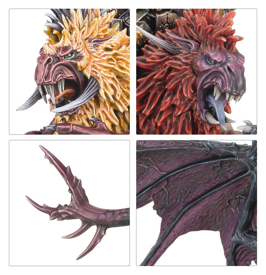 Detail hlavy, křídel a zbroje modelu Chaos Lord on Manticore