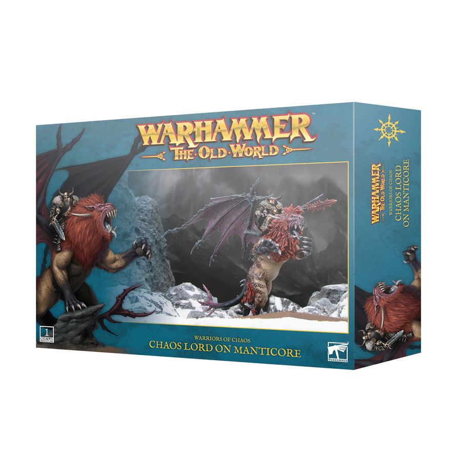Chaos Lord on Manticore útočící na nepřátelskou linii ve Warhammer: The Old World