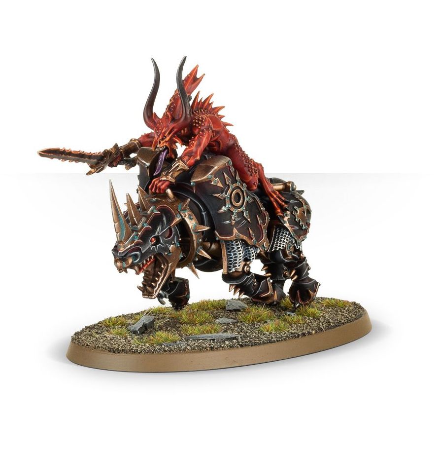 A trio of fully painted Bloodcrushers charging forward