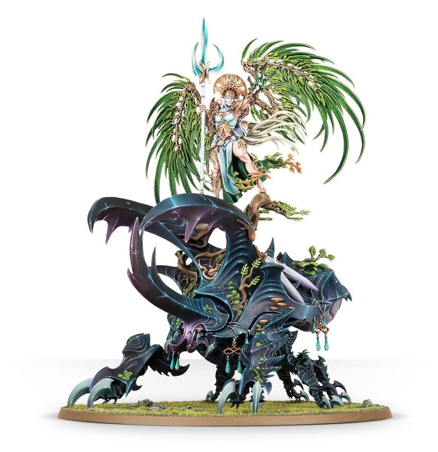 Front view of Alarielle the Everqueen riding the Wardrothe Beetle into battle