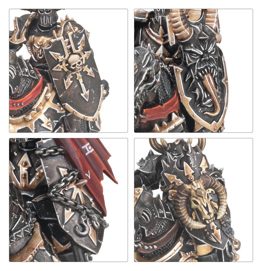 Rear view of the Chaos Knights showing the detailed sculpts of their capes and equipment.