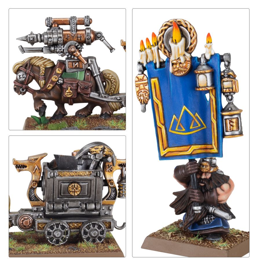 Dwarf Miner standard bearer and musician leading the regiment