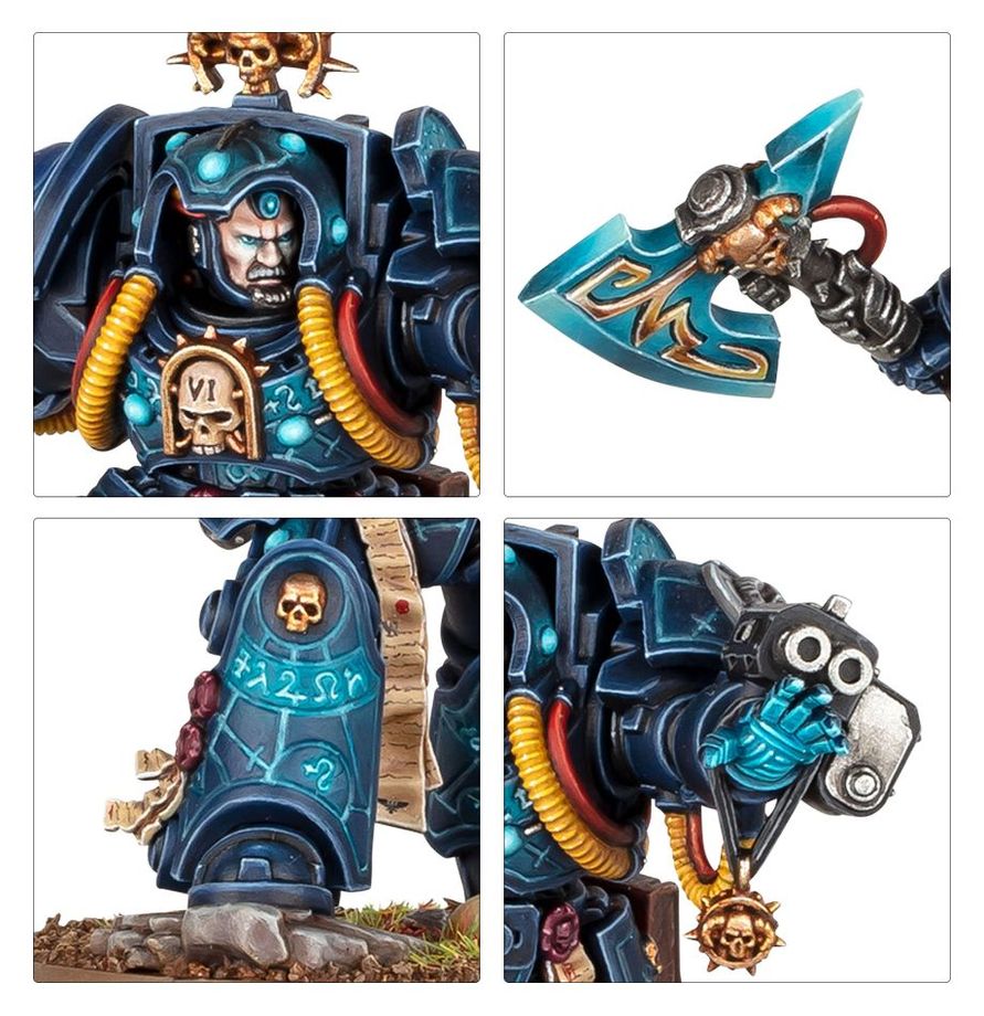 Pohled na detaily zbroje Librarian in Terminator Armour