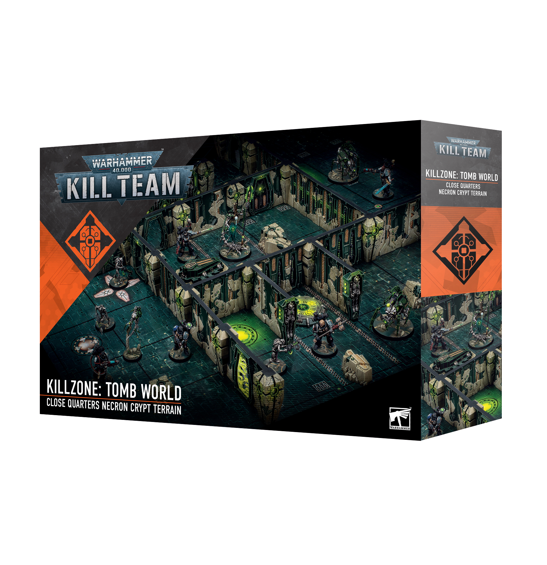 Close-up of Necron tech details on terrain pieces