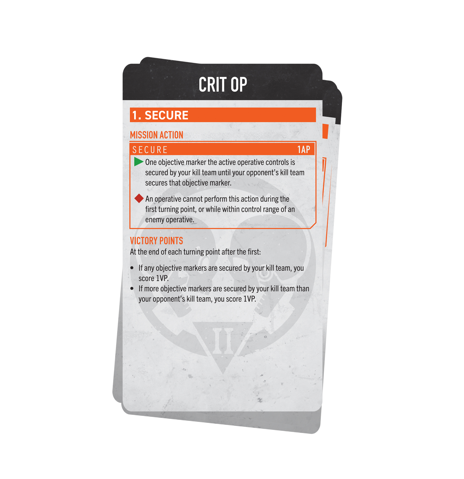 Kill Team Approved Ops cards on a gaming table