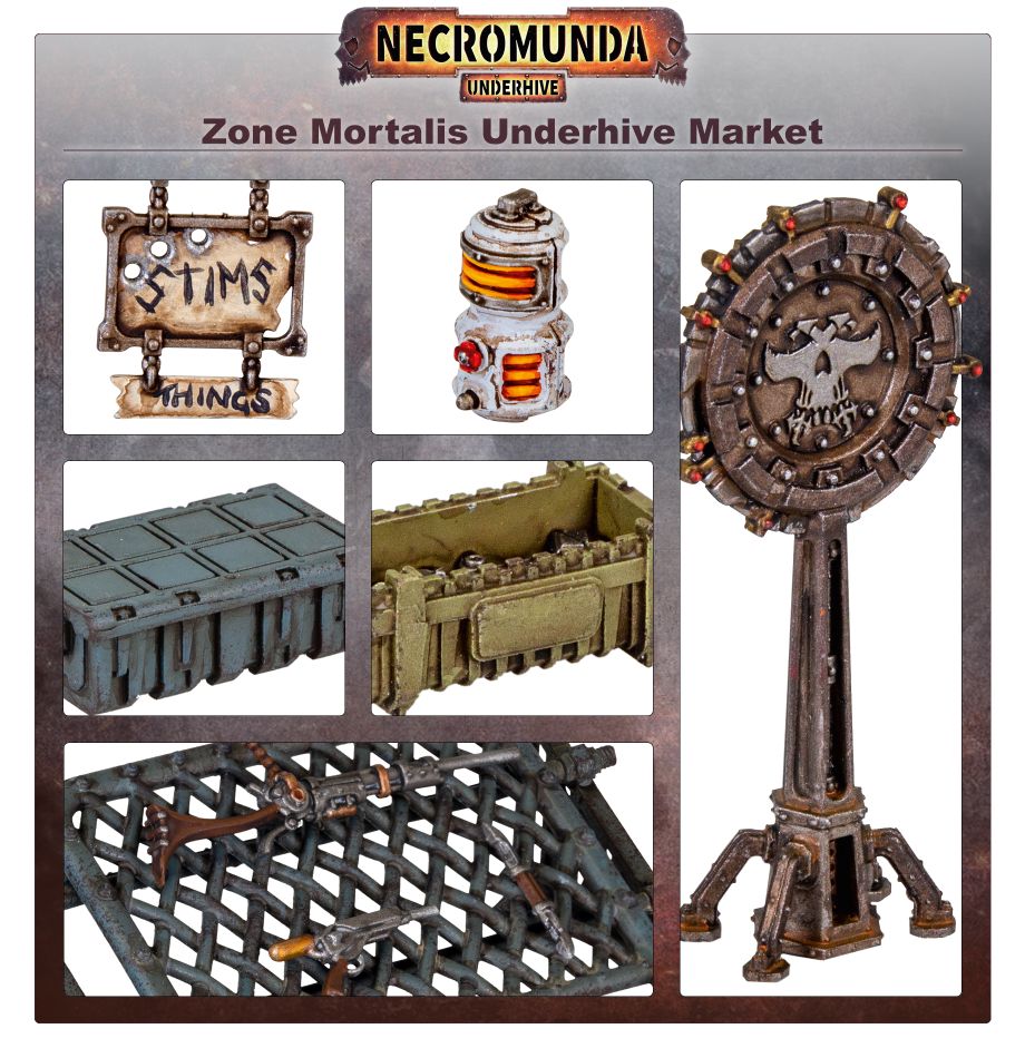 Assembled market scenery on a gaming board