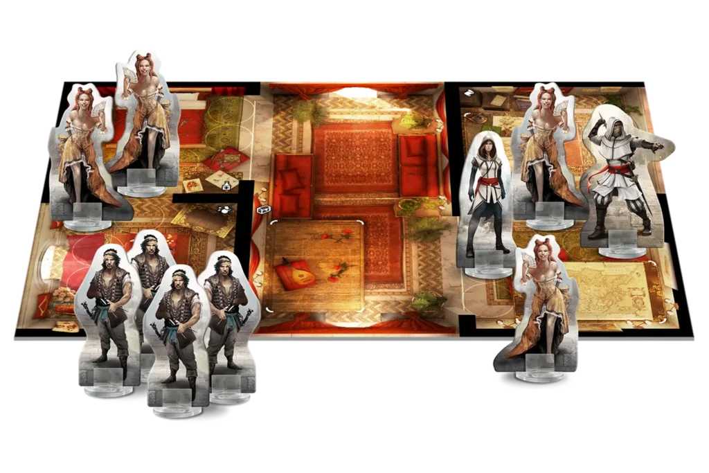 Game board with miniatures and a map of Venice.