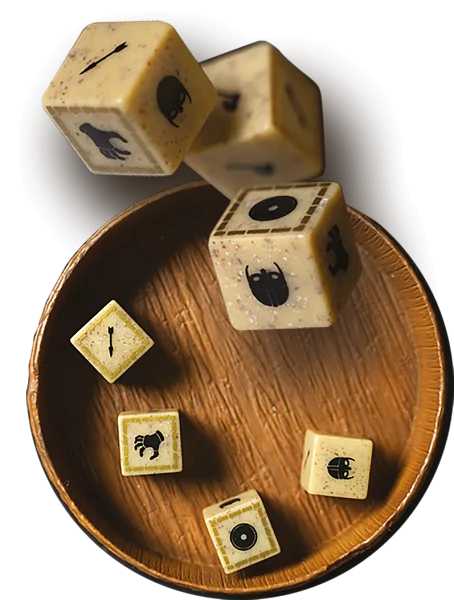A player preparing their move in a game of Orlog.